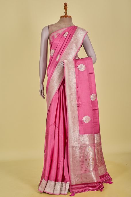satin dark old rose pink saree with blouse
