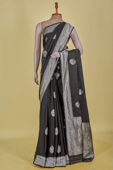 satin black saree with blouse