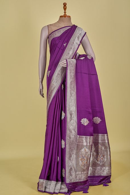 satin dark violet purple saree with blouse