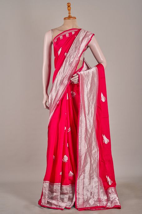 satin fuschia pink saree with blouse