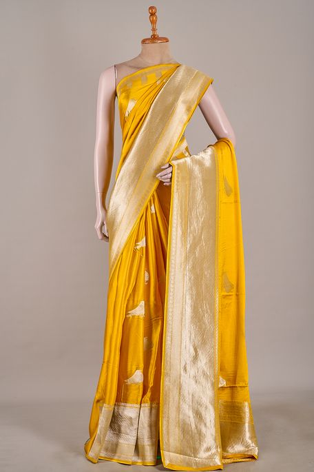 satin amber yellow saree with blouse