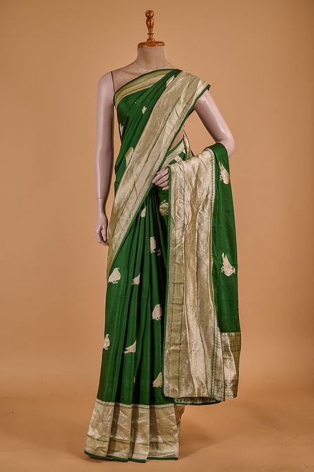 satin dark olive green saree with blouse