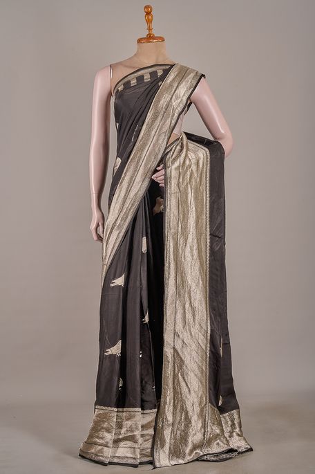 satin black saree with blouse