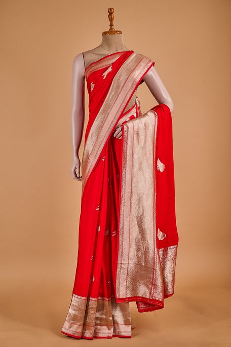 satin blood red saree with blouse
