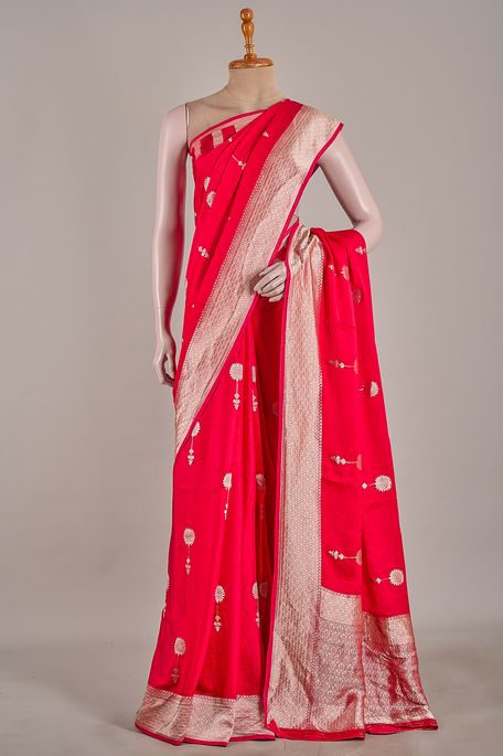 satin fuschia pink saree with blouse