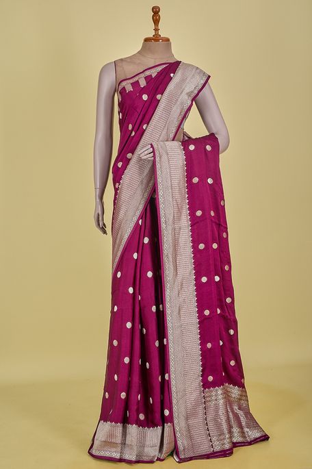 satin dark magenta pink saree with blouse