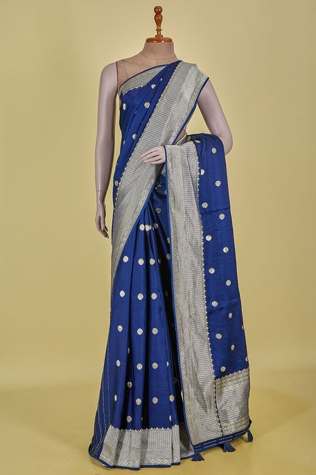 satin navy blue saree with blouse