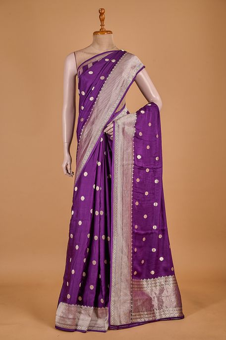 satin dark violet purple saree with blouse