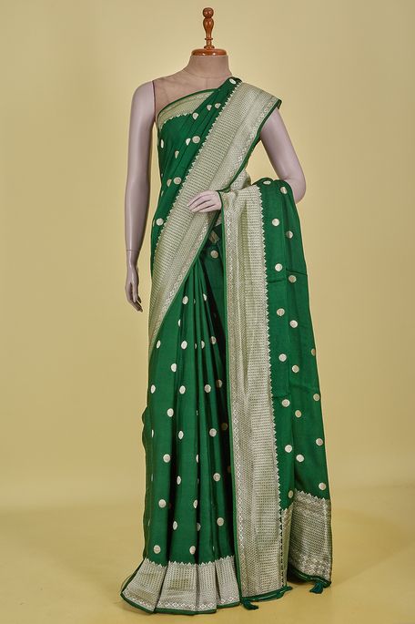 satin dark olive green saree with blouse