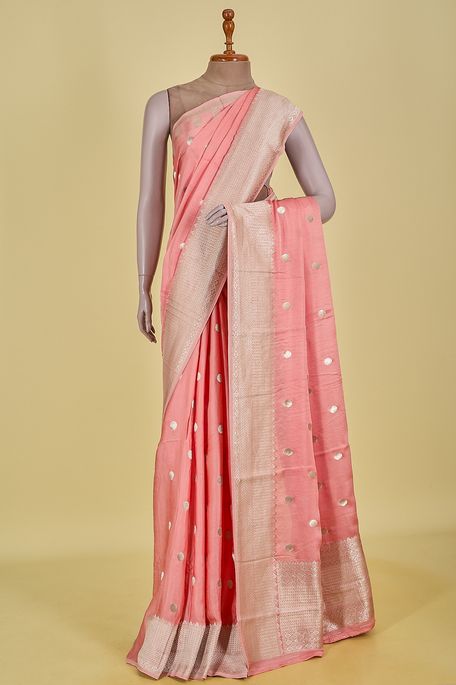 satin light salmon onion pink saree with blouse
