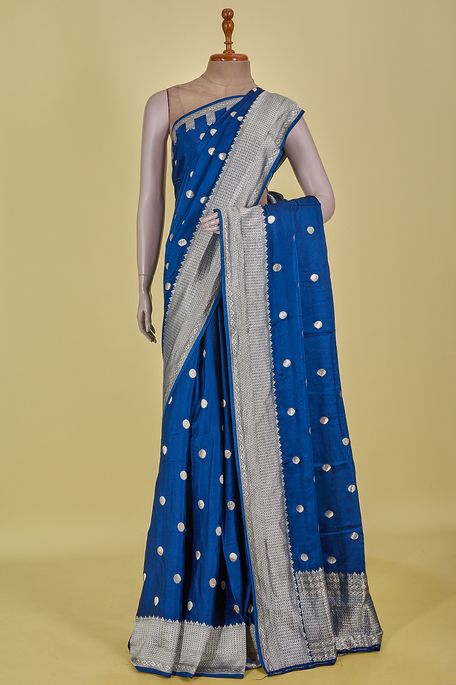 satin royal blue saree with blouse