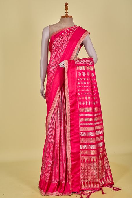 satin fuschia pink saree with blouse