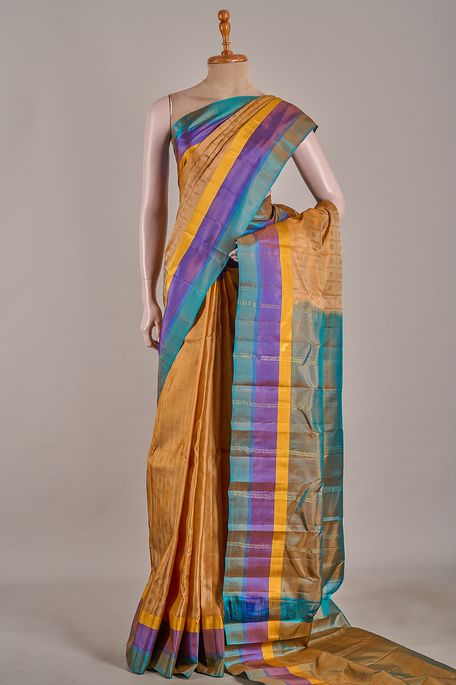 silk light khakhi green brown saree with blouse