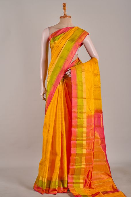 silk amber yellow saree with blouse