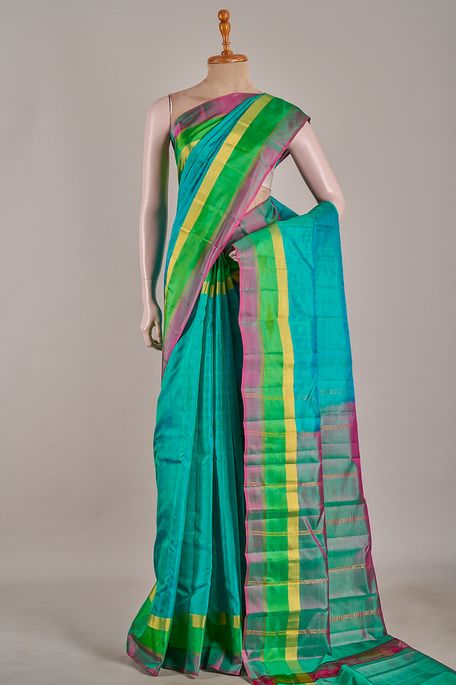 silk mint cream sea green saree with blouse