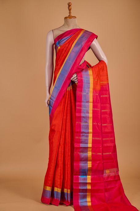 silk peachy orange saree with blouse