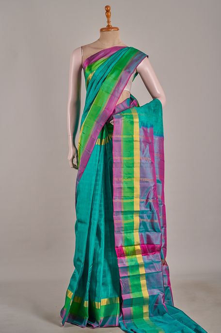 silk dark persian sea green saree with blouse