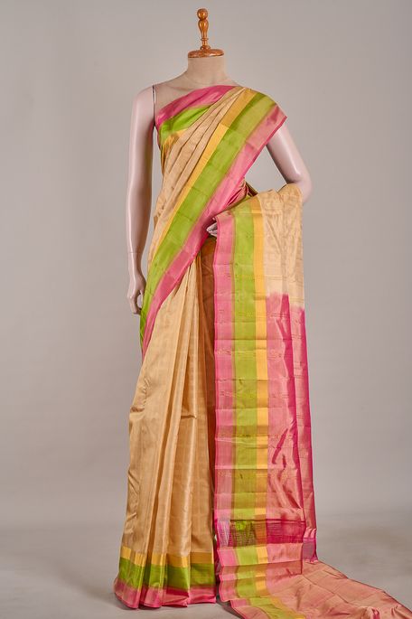 silk light khakhi green brown saree with blouse