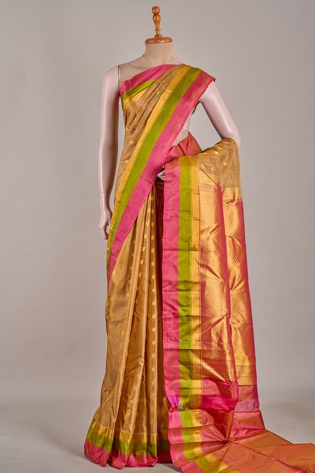 silk light khakhi green brown saree with blouse