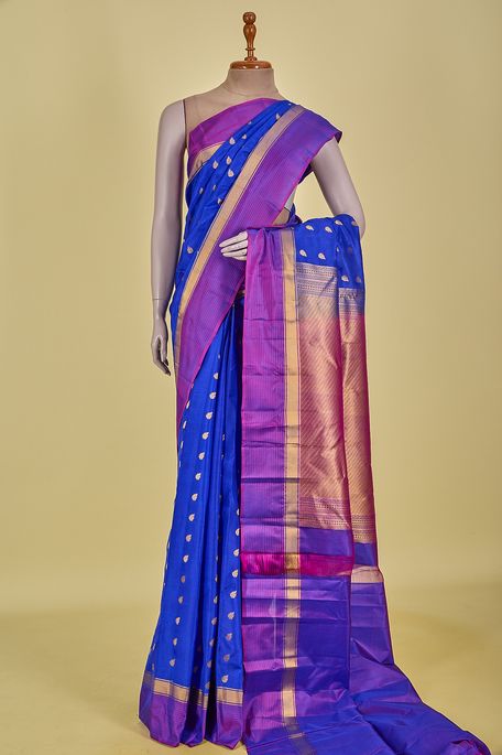 silk dark marine blue saree with blouse