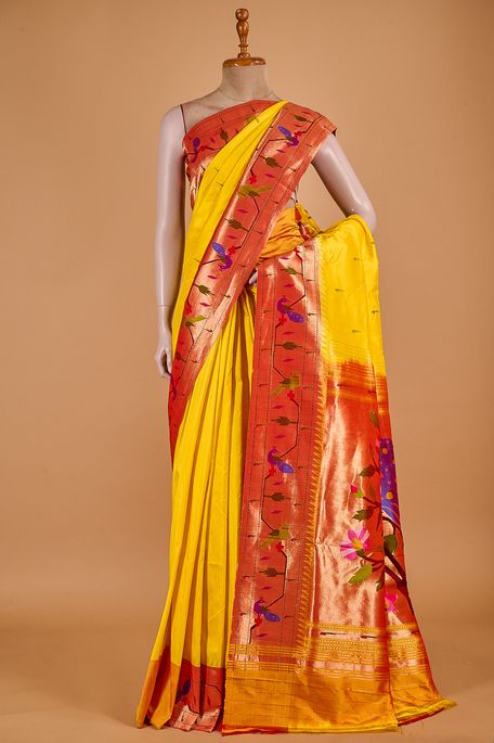 Paithani- silk golden yellow saree with blouse