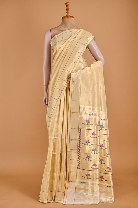 Paithani- silk tissue light beige saree with blouse