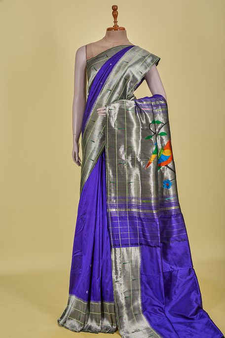 Paithani- silk indigo blue saree with blouse