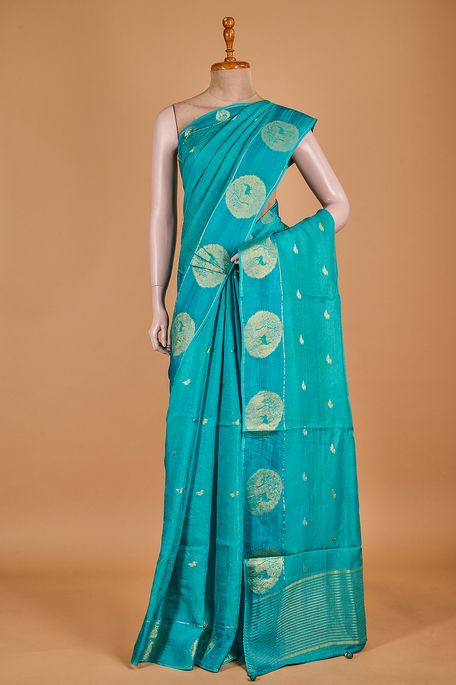 dupion turquoise blue saree with blouse