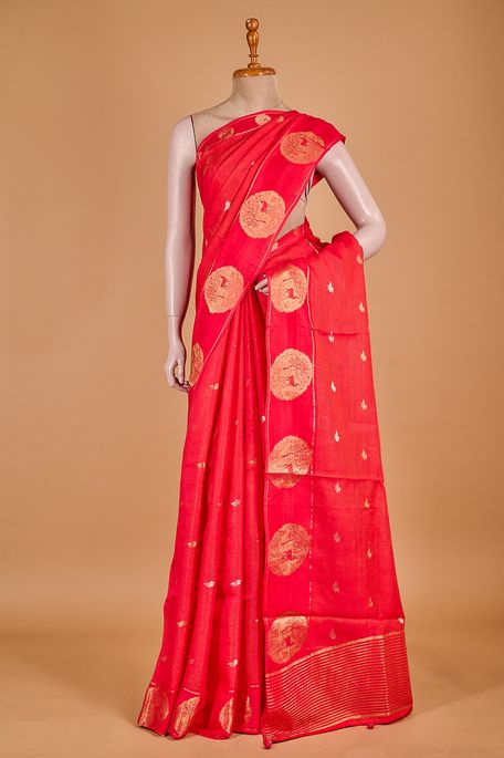 dupion strawberry pink saree with blouse