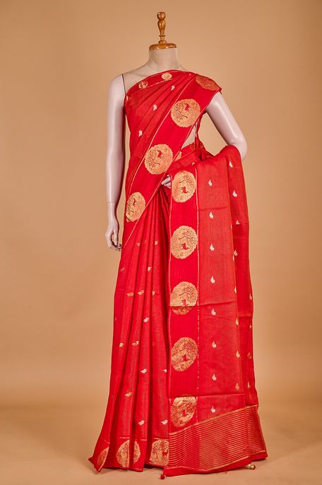 dupion blood red saree with blouse