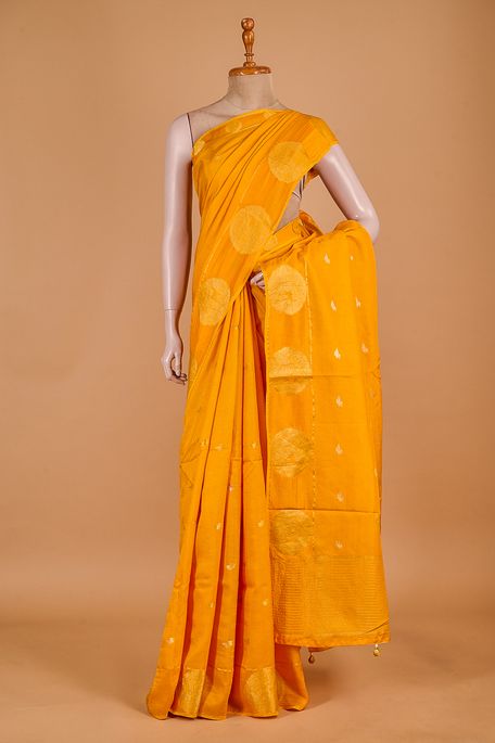 dupion amber yellow saree with blouse
