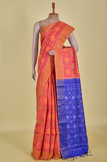 Pochampali- dupion peachy orange saree with blouse