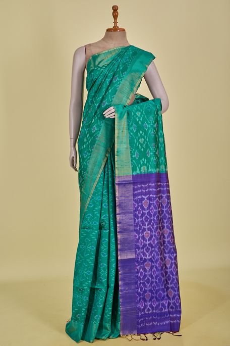 Pochampali- dupion bottle green saree with blouse