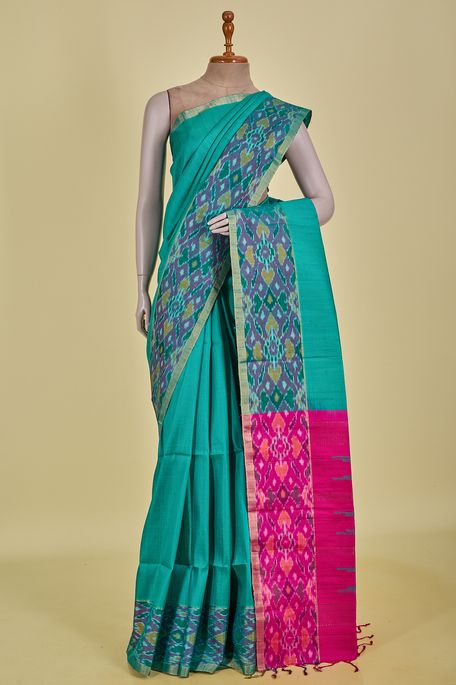 dupion persian sea green saree with blouse