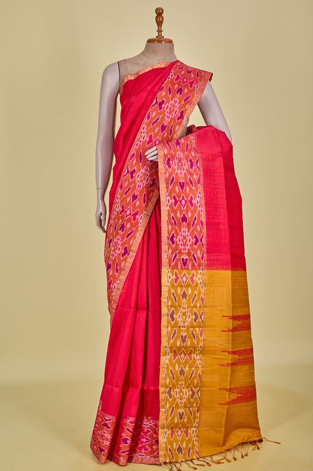 dupion dark salmon pink saree with blouse