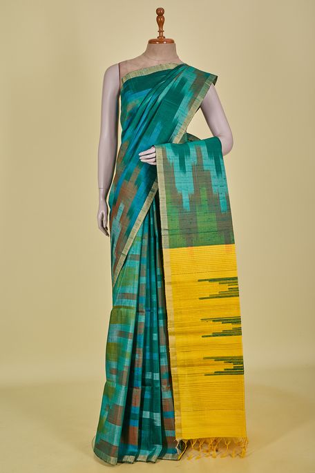 dupion sand brown raw apple green dark pine sea green saree with blouse
