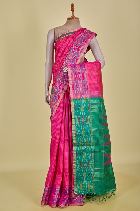 dupion fuschia pink saree with blouse