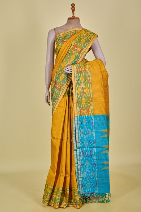 dupion golden yellow saree with blouse