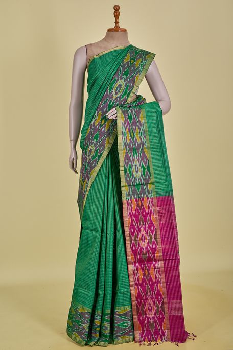 dupion bottle green saree with blouse