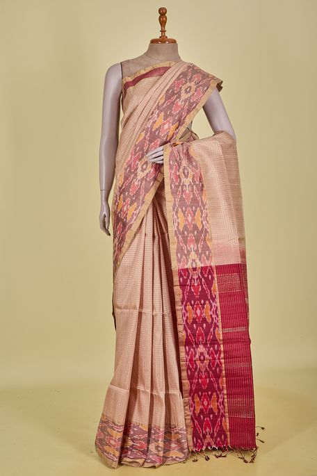 dupion natural beige tussar saree with blouse