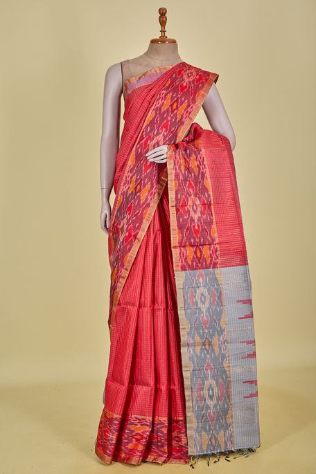 dupion blood red saree with blouse