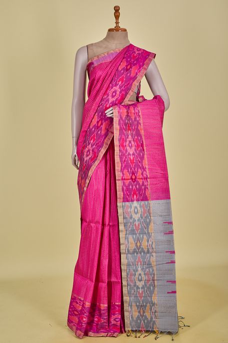dupion fuschia pink saree with blouse