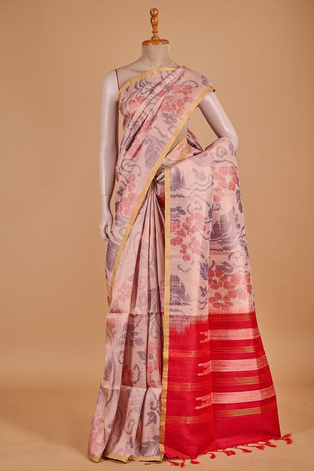 dupion light salmon onion pink saree with blouse