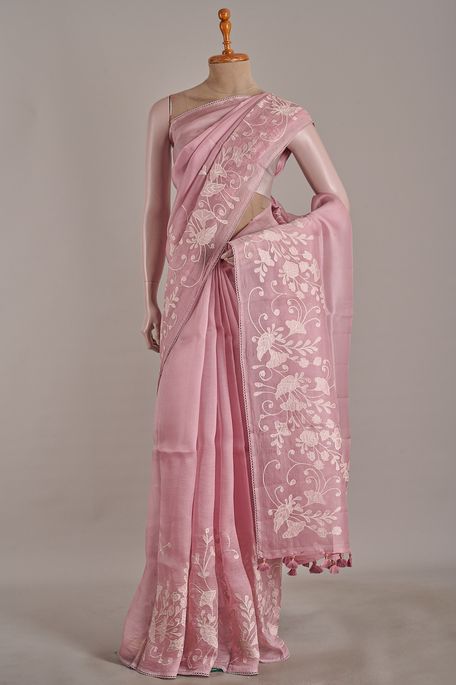 organza old rose pink saree with blouse