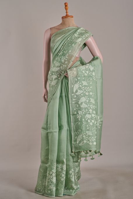 organza fern green saree with blouse