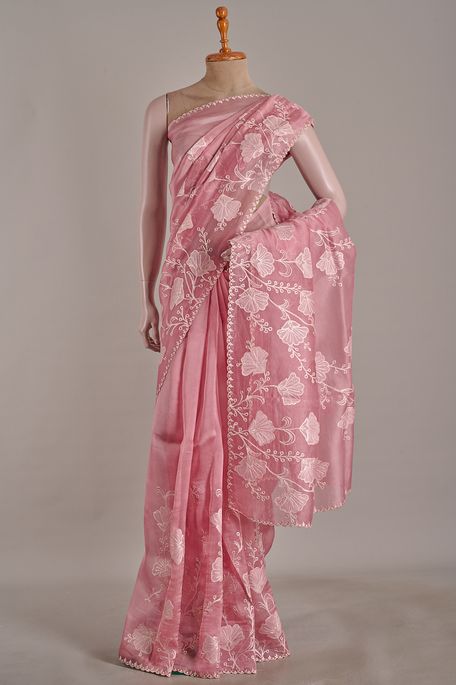 organza dark old rose pink saree with blouse