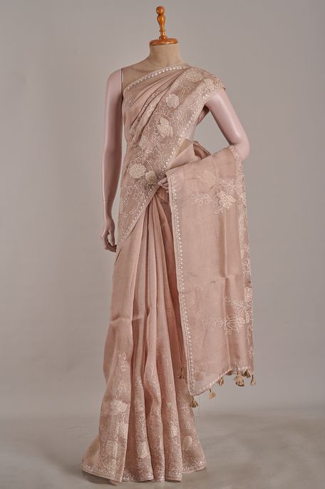 organza sand brown saree with blouse