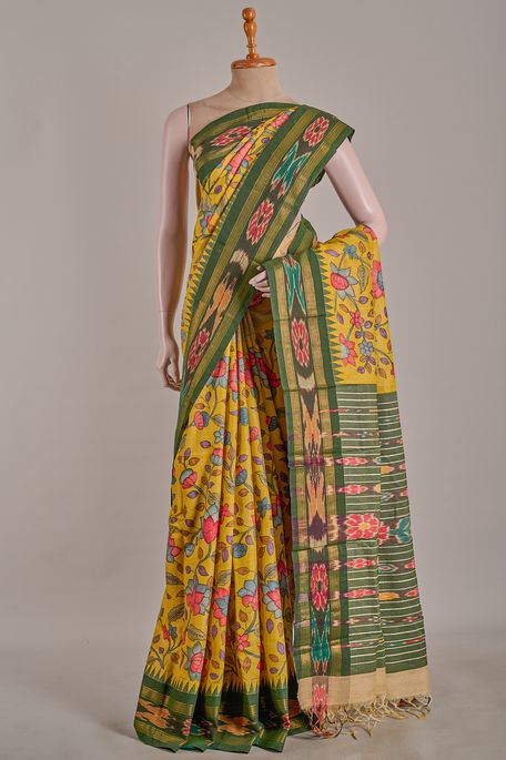 Kalamkari- tussar mustard saree with blouse