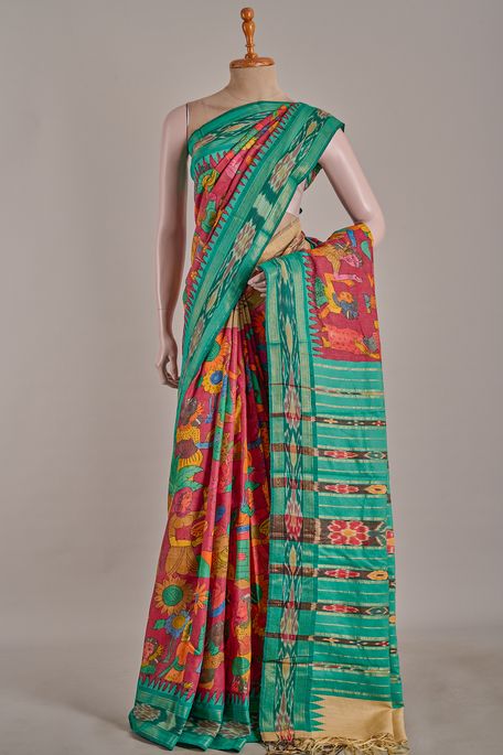 Kalamkari- tussar maroon saree with blouse