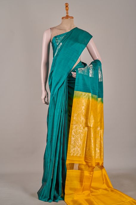 silk dark pine sea green saree with blouse